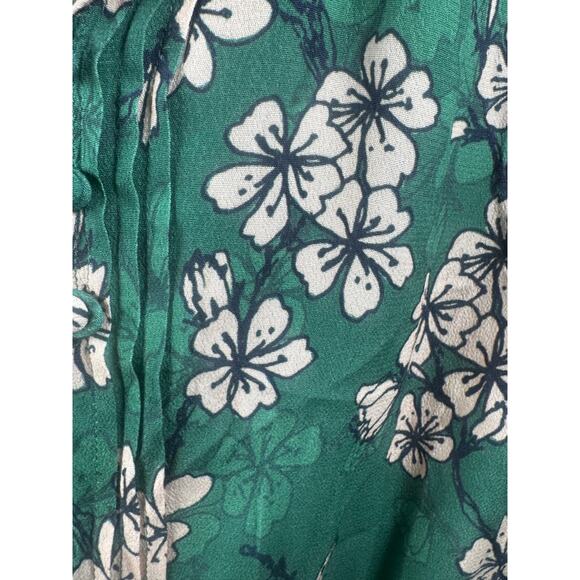 Kachel Anthropologie Ruffle Top Green Floral Smocked Waist Long Sleeve Sz 10 - Picture 3 of 5